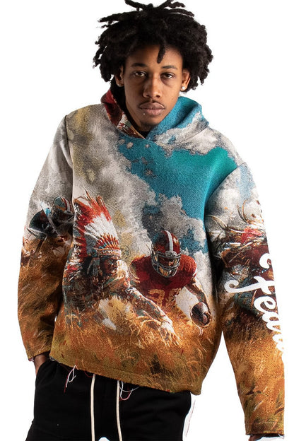 Football Tapestry Jacquard Long Sleeve Hoodie