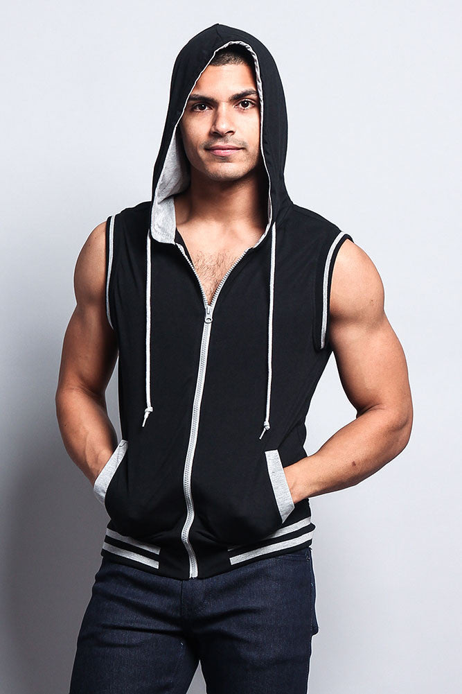 Lightweight Sleeveless Contrast Hoodie
