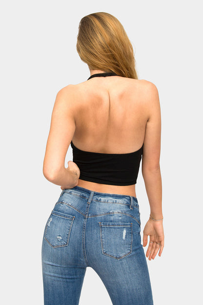 Deep U-Neck Halter Crop Tank Top