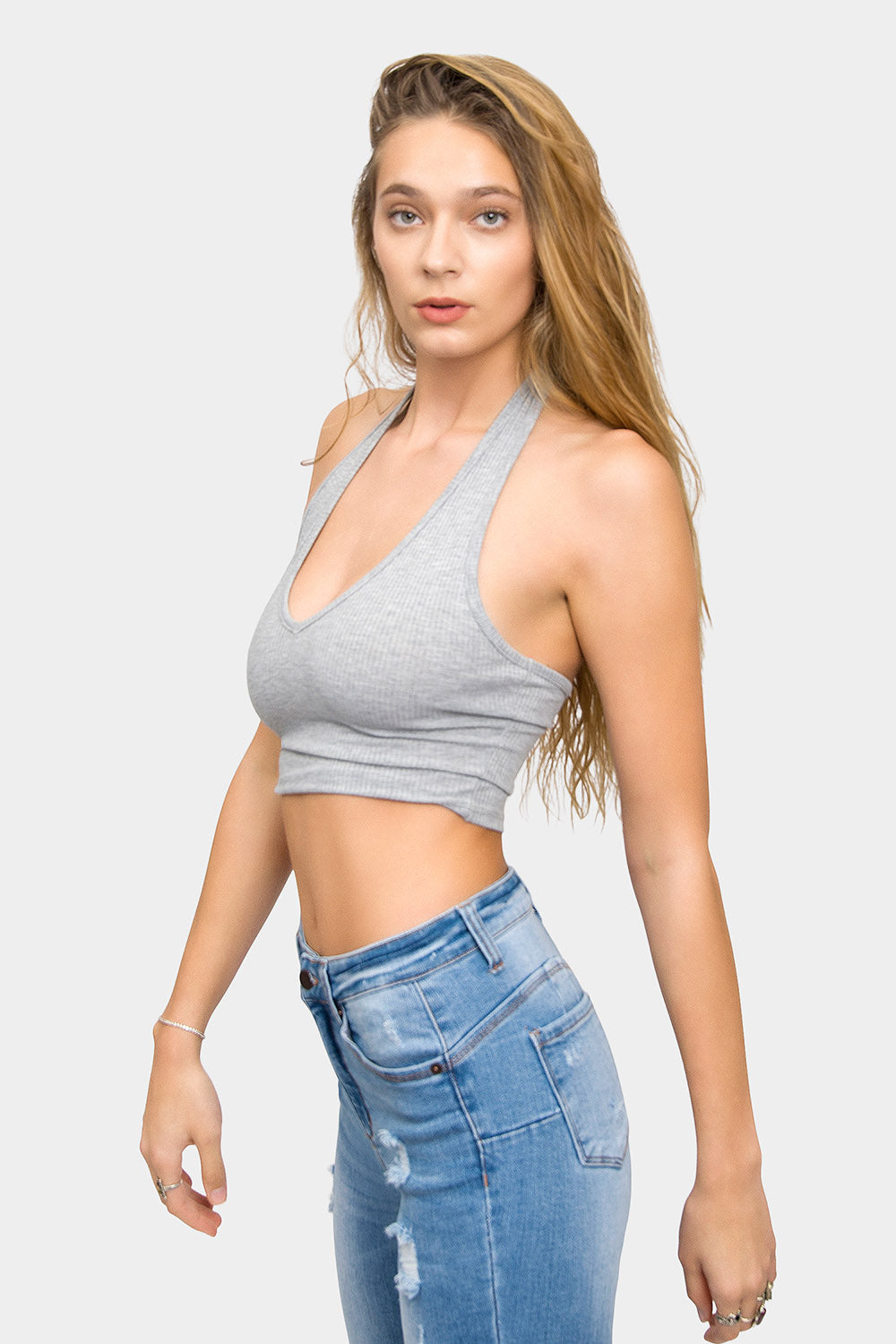 Deep U-Neck Halter Crop Tank Top