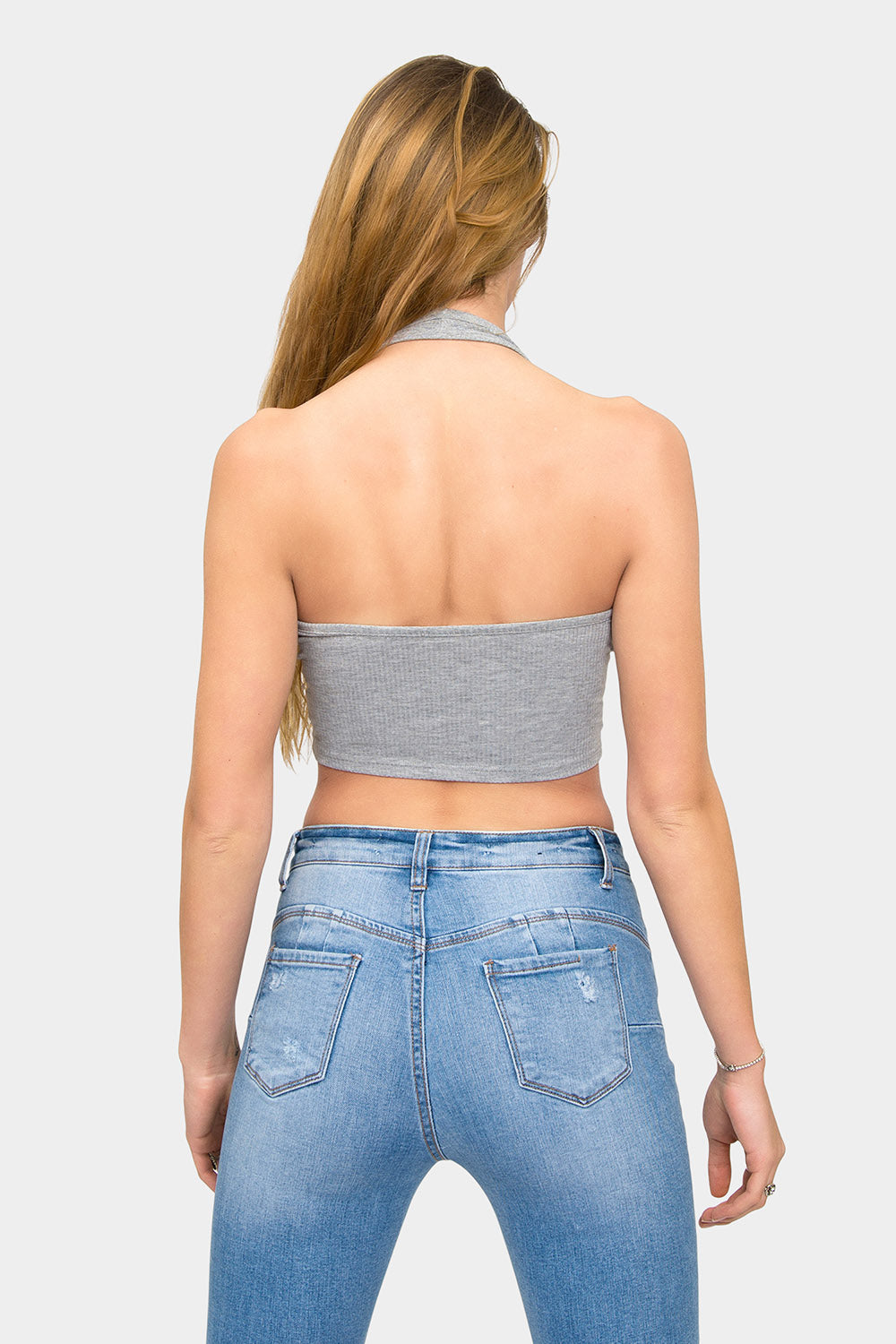 Deep U-Neck Halter Crop Tank Top
