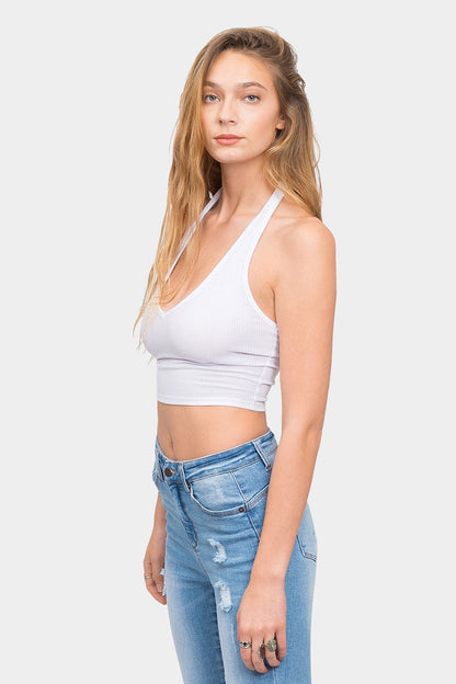 Deep U-Neck Halter Crop Tank Top