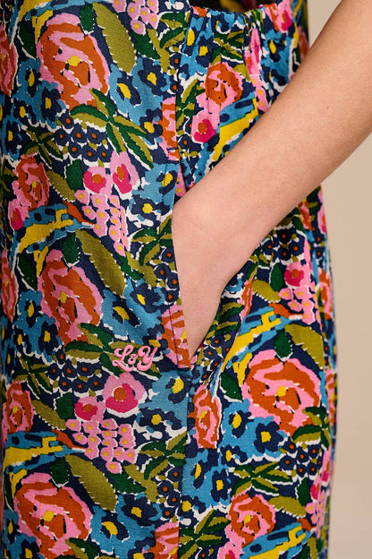 Tilda - Cotton & Viscose Wide Leg Jumpsuit in Blue Birdie Floral