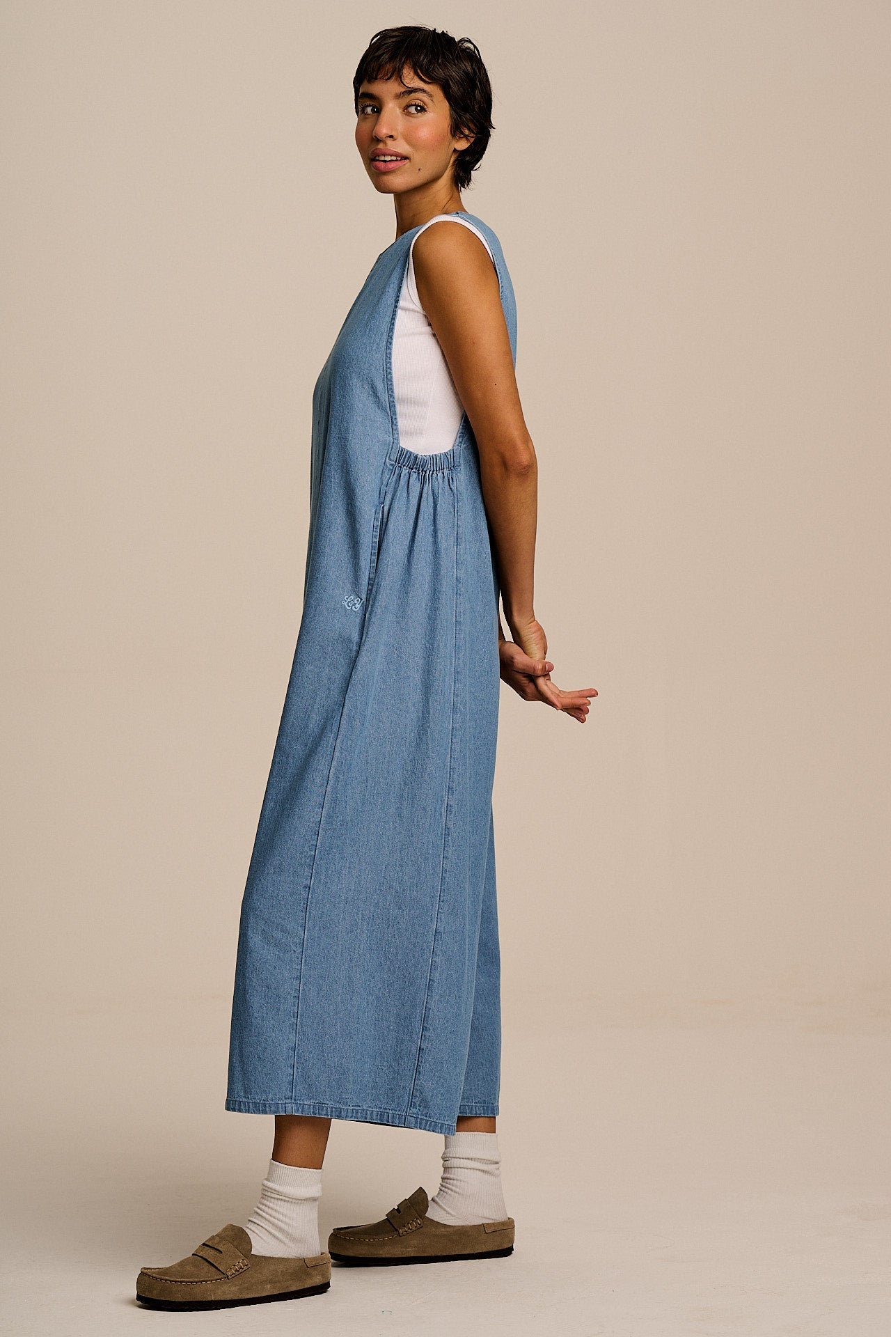 IMPERFECT - Tilda - Cotton Wide Leg Jumpsuit in Light Blue