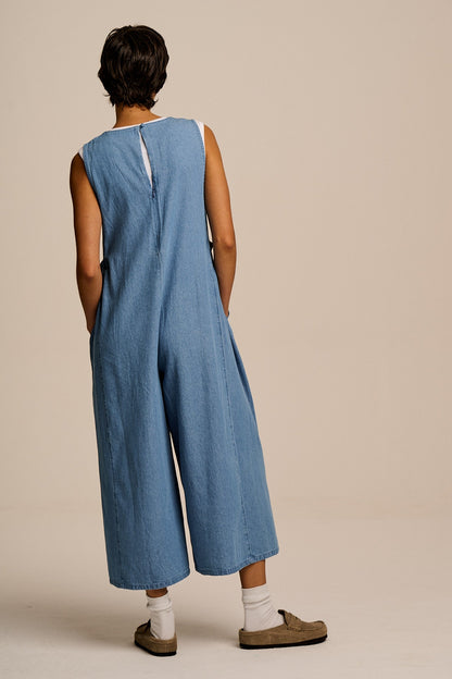IMPERFECT - Tilda - Cotton Wide Leg Jumpsuit in Light Blue