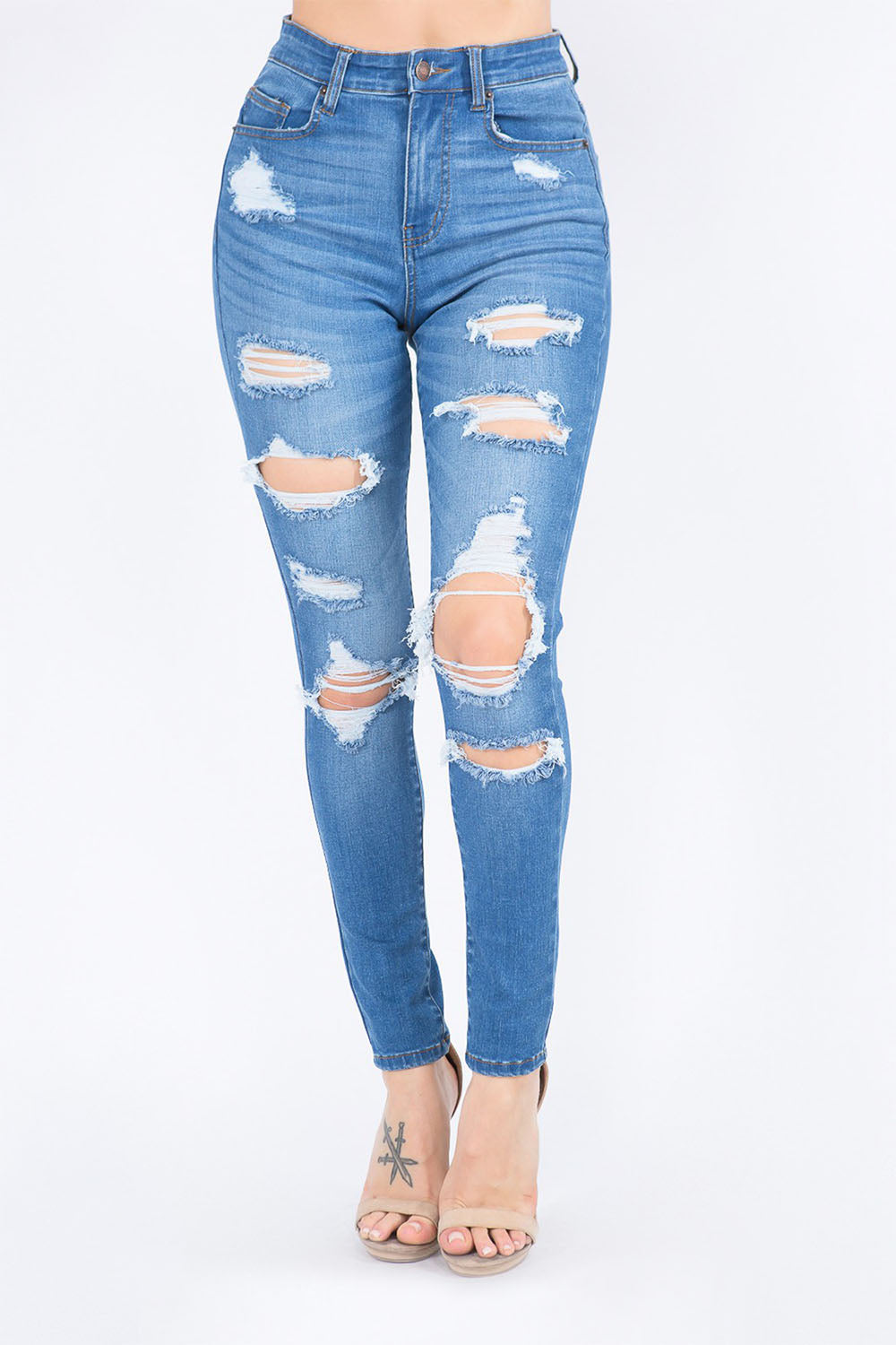 Women's Essential Unreleased Hem High Waist Distressed Skinny Jeans