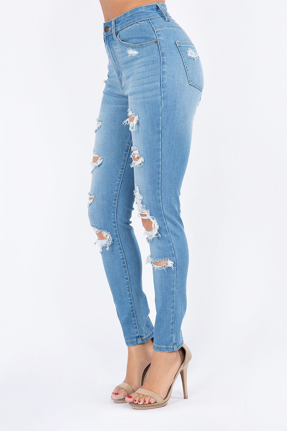 Women's Essential Unreleased Hem High Waist Distressed Skinny Jeans