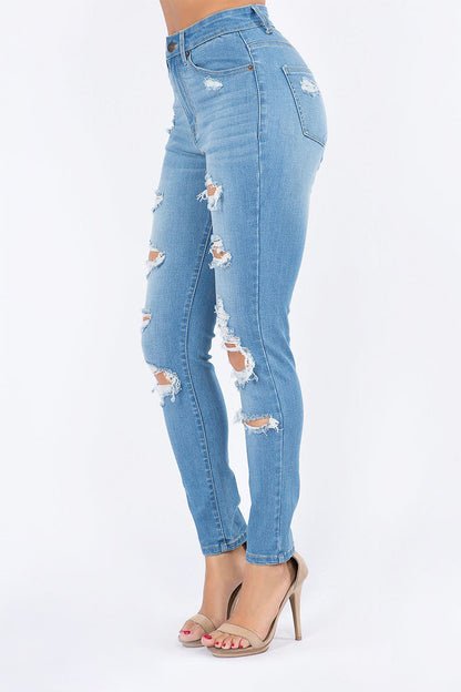 Women's Essential Unreleased Hem High Waist Distressed Skinny Jeans