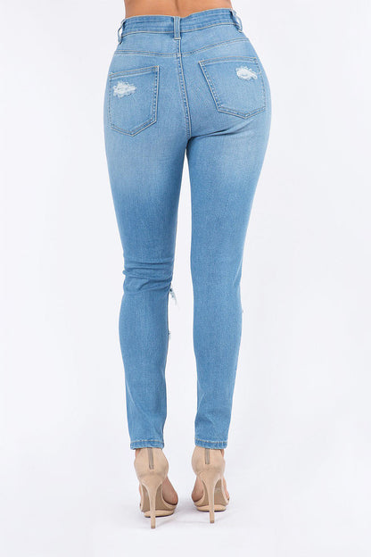 Women's Essential Unreleased Hem High Waist Distressed Skinny Jeans