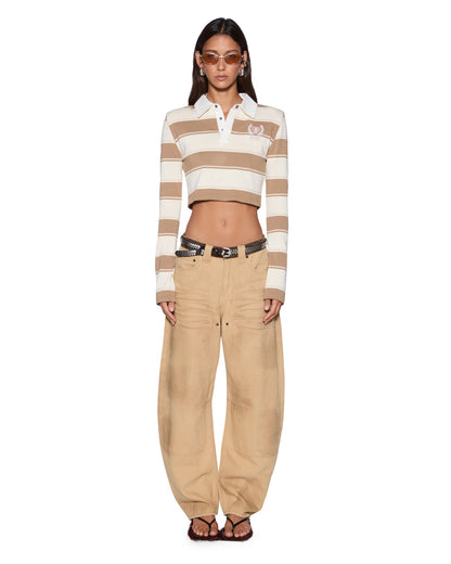 ACADEMY LS POLO SHIRT TAN STRIPE