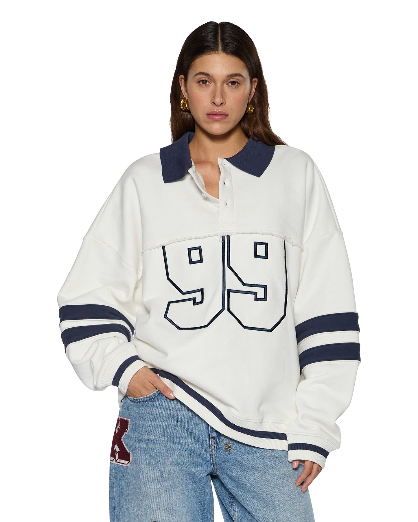 99 BOYFRIEND POLO SWEATSHIRT VINTAGE WHITE