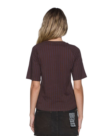 PORTER SS TOP CHOCOLATE PINSTRIPE