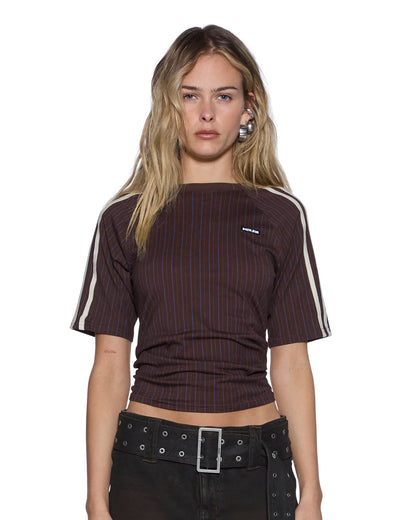 PORTER SS TOP CHOCOLATE PINSTRIPE