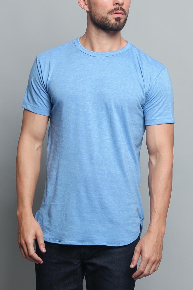 Solid Color Long Length Curved Hem T-Shirt