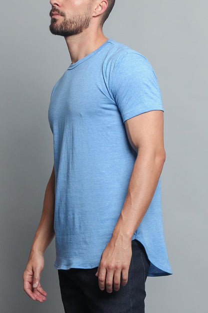 Solid Color Long Length Curved Hem T-Shirt