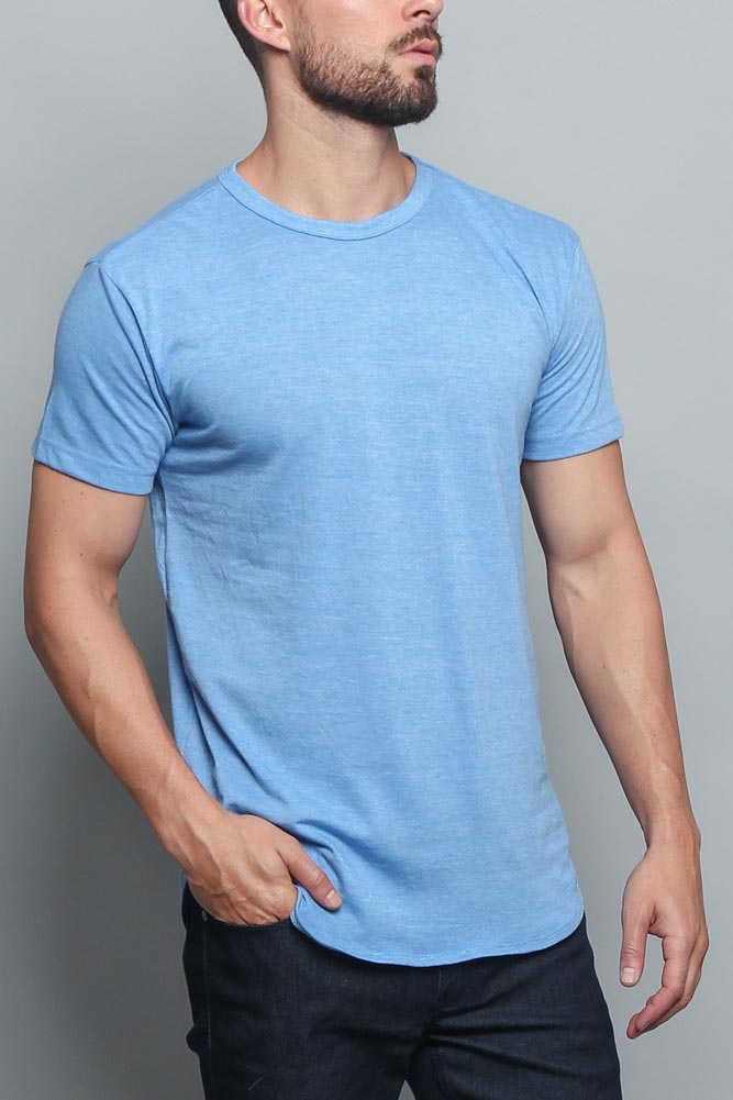 Solid Color Long Length Curved Hem T-Shirt