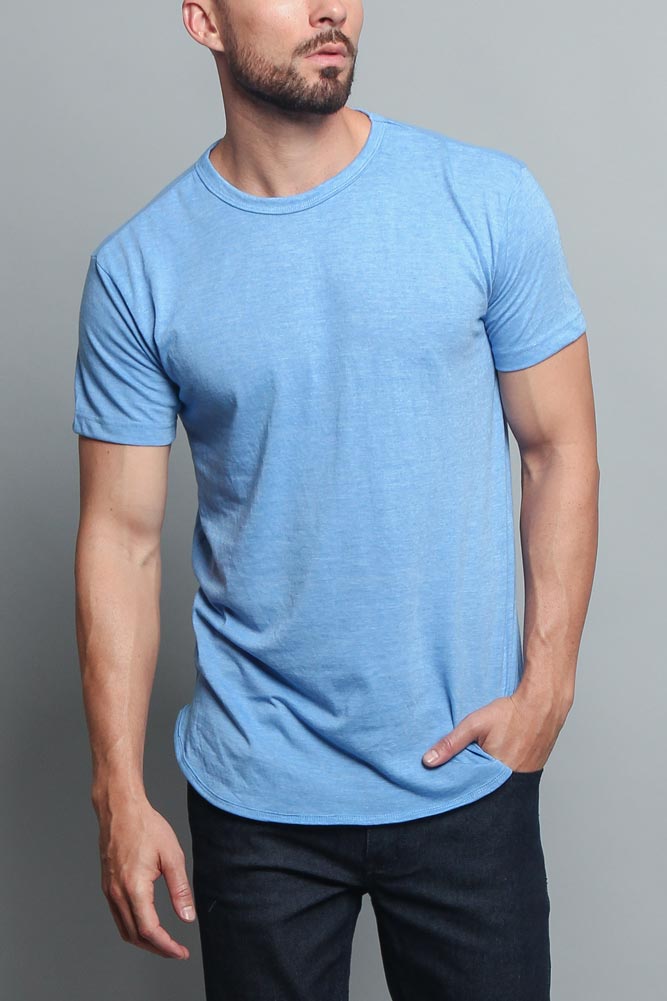 Solid Color Long Length Curved Hem T-Shirt