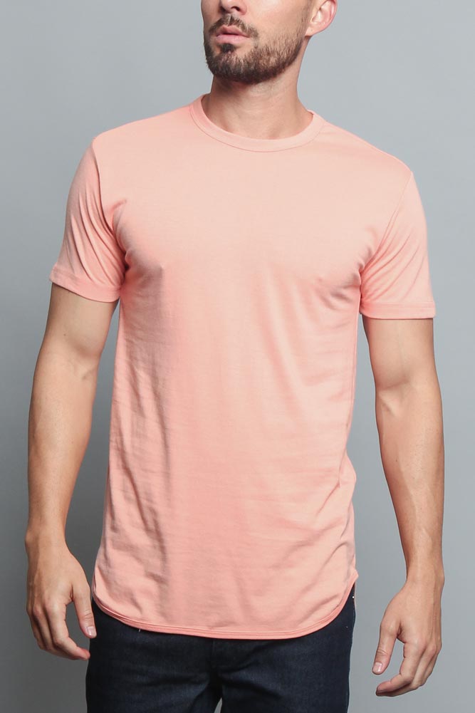 Solid Color Long Length Curved Hem T-Shirt