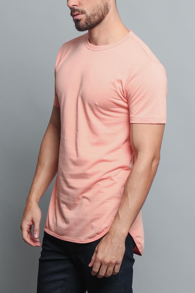 Solid Color Long Length Curved Hem T-Shirt