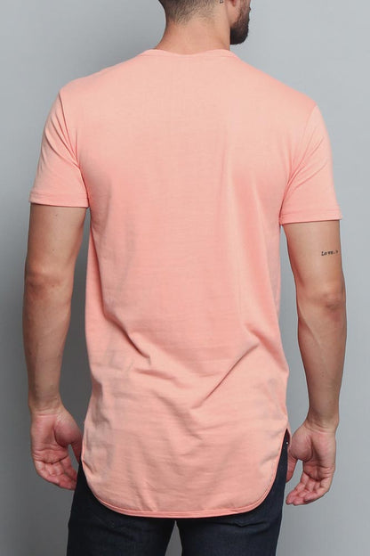 Solid Color Long Length Curved Hem T-Shirt