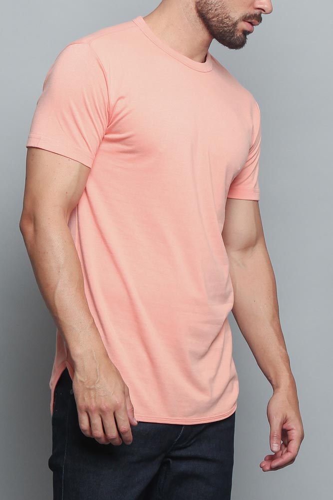 Solid Color Long Length Curved Hem T-Shirt