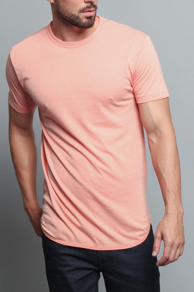Solid Color Long Length Curved Hem T-Shirt
