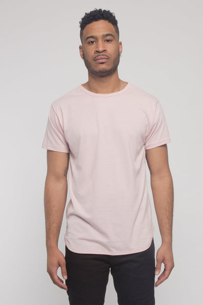 Solid Color Long Length Curved Hem T-Shirt
