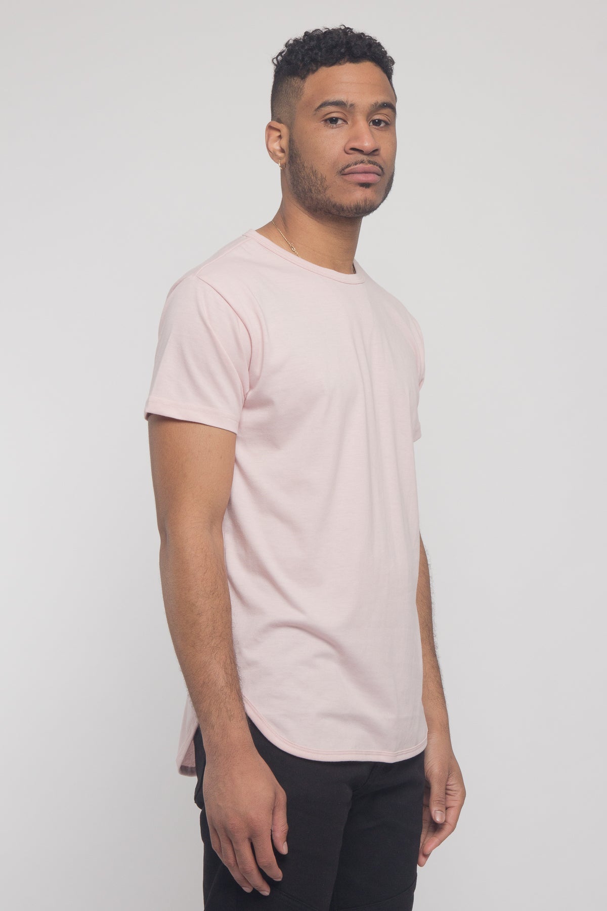 Solid Color Long Length Curved Hem T-Shirt