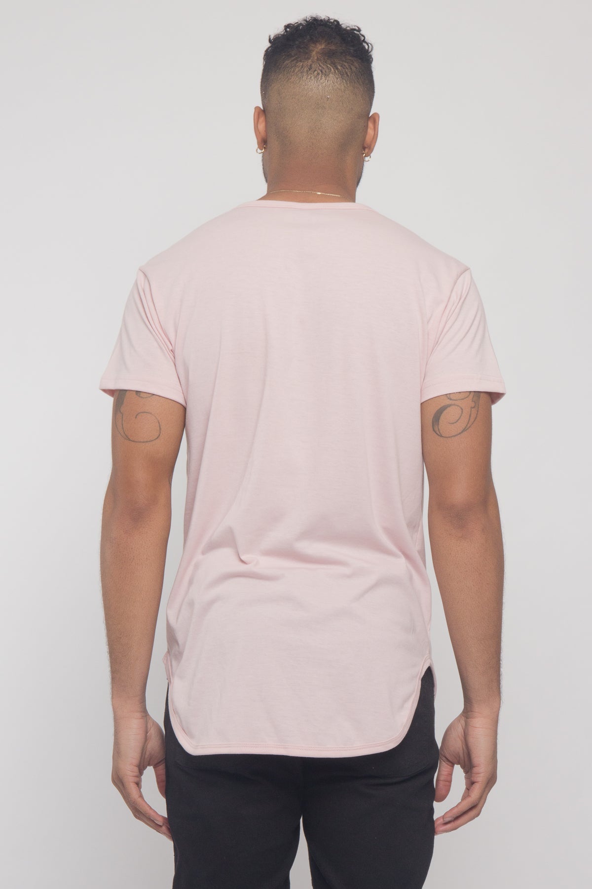 Solid Color Long Length Curved Hem T-Shirt