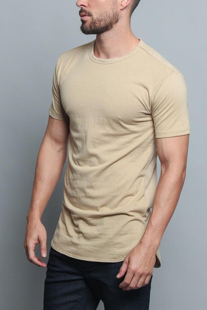 Solid Color Long Length Curved Hem T-Shirt