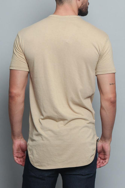 Solid Color Long Length Curved Hem T-Shirt