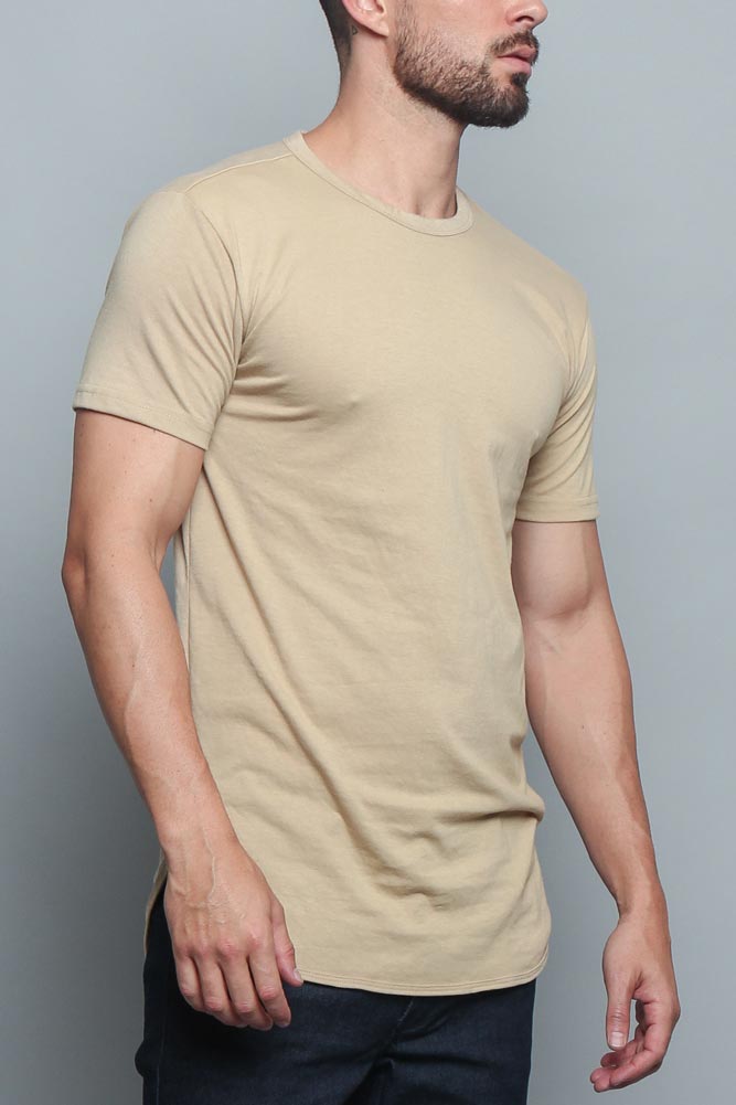 Solid Color Long Length Curved Hem T-Shirt