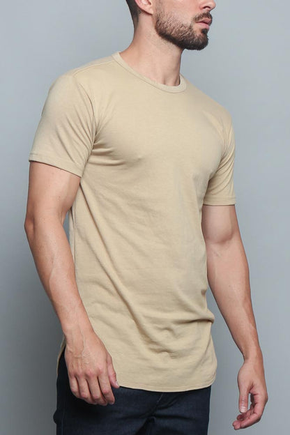 Solid Color Long Length Curved Hem T-Shirt