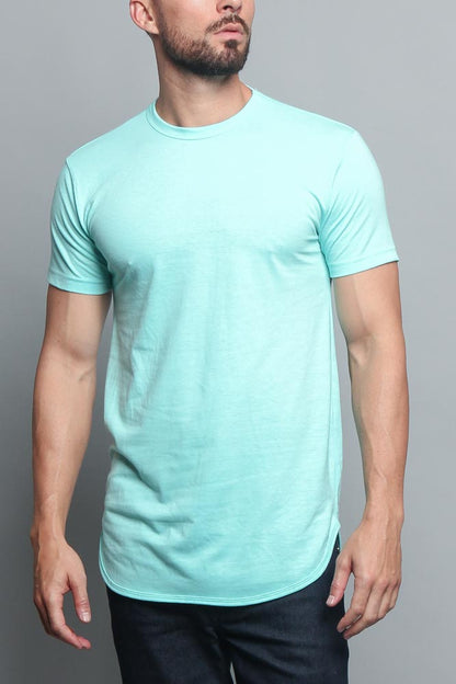 Solid Color Long Length Curved Hem T-Shirt