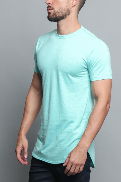 Solid Color Long Length Curved Hem T-Shirt