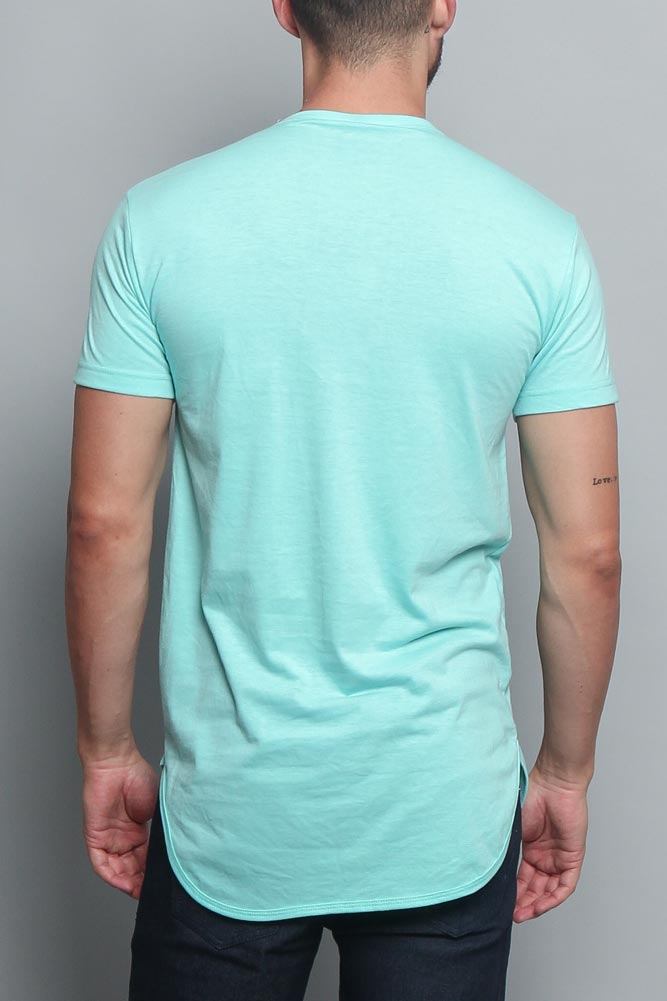 Solid Color Long Length Curved Hem T-Shirt