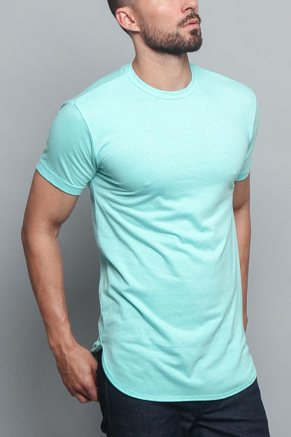 Solid Color Long Length Curved Hem T-Shirt