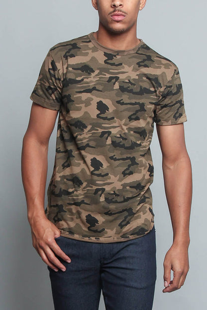 Solid Color Long Length Curved Hem T-Shirt