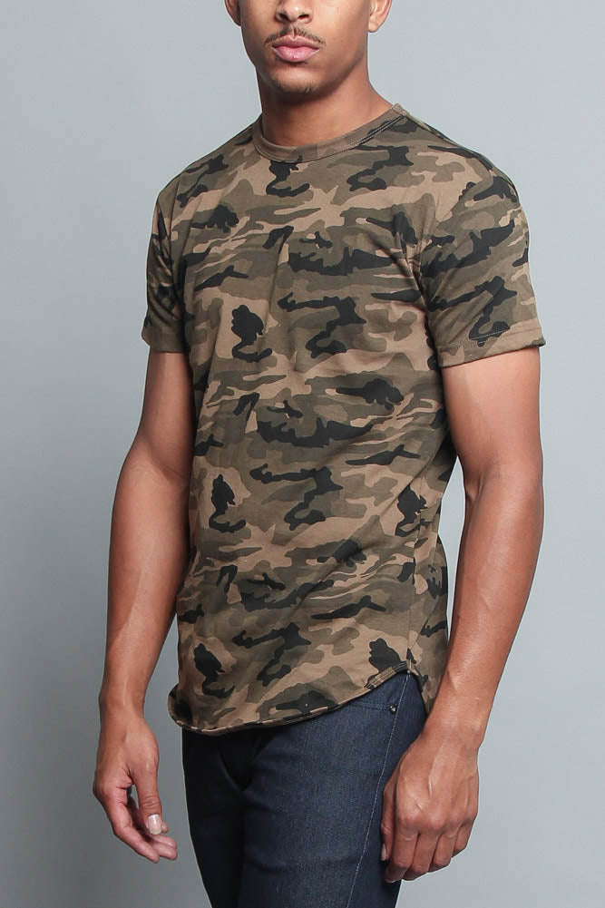 Solid Color Long Length Curved Hem T-Shirt