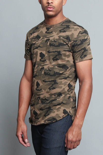 Solid Color Long Length Curved Hem T-Shirt
