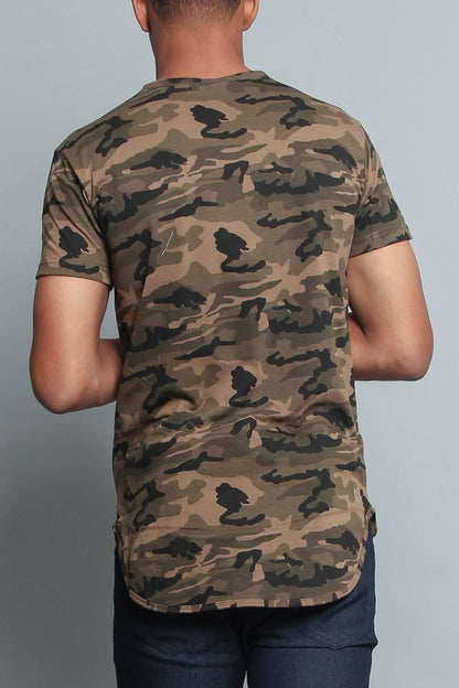 Solid Color Long Length Curved Hem T-Shirt