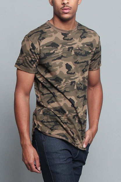 Solid Color Long Length Curved Hem T-Shirt