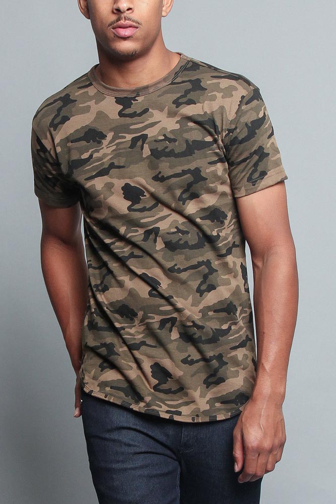 Solid Color Long Length Curved Hem T-Shirt