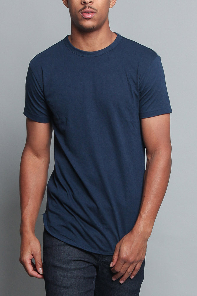 Solid Color Long Length Curved Hem T-Shirt