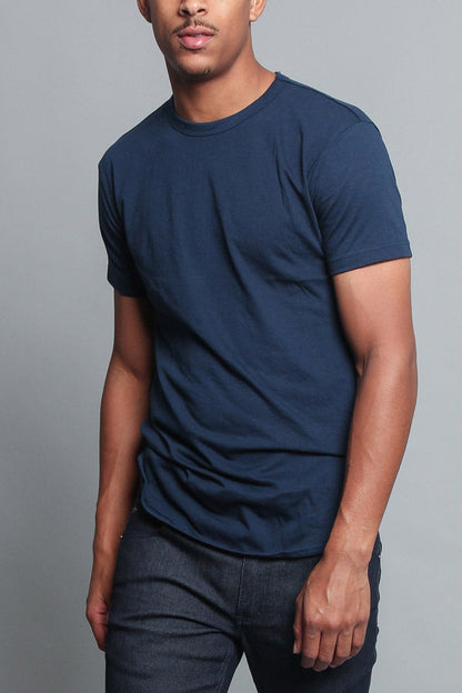 Solid Color Long Length Curved Hem T-Shirt