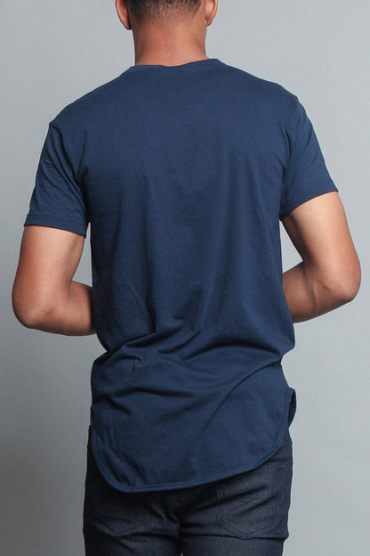Solid Color Long Length Curved Hem T-Shirt