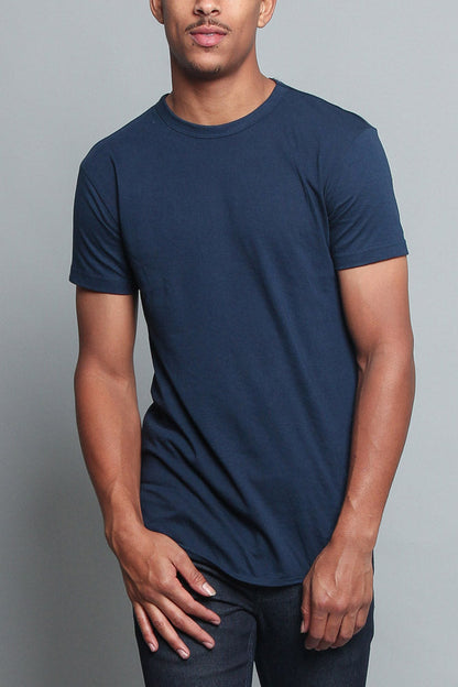 Solid Color Long Length Curved Hem T-Shirt
