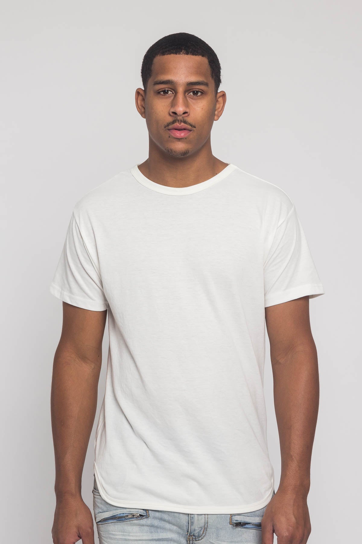 Solid Color Long Length Curved Hem T-Shirt
