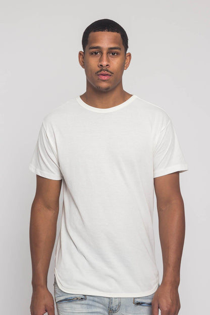 Solid Color Long Length Curved Hem T-Shirt