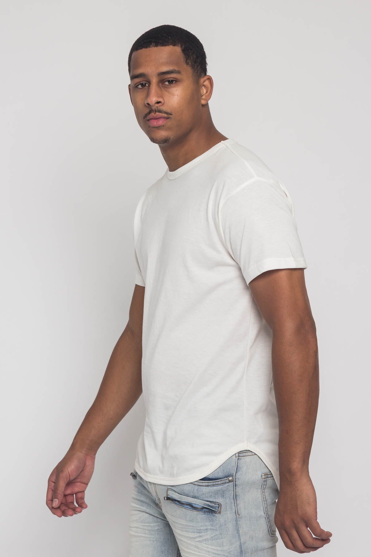 Solid Color Long Length Curved Hem T-Shirt